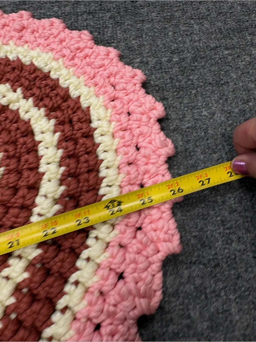 Hand Crafted Heart Crochet Door Mat in Pink, Brown, Cream